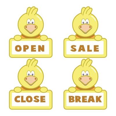 Open and closed board signs, chick. Vector icons illustration.