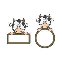 Funny cow holding blank label vector