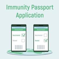 solicitud con un pasaporte inmunológico digital. Ilustración de vector de concepto de pasaporte de inmunidad verde de coronavirus. perfecto para publicación o impresión en Internet.