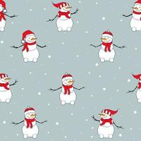 Seamless pattern with snowmen with red hat. Christmas background. vector