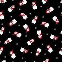 Christmas pattern with snowmen on snowflakes background. Seamless winter pattern. vector