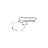 One continuous line drawing of man holding hand gun. Defense weapon concept. Single line draw vector design illustration