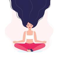 Young Woman Meditating, Doing Yoga Flat Vector Illustration.