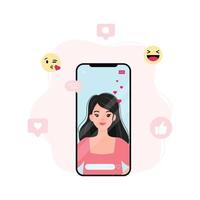 Girl Doing Live Video on Social Media, Flat Illustration vector