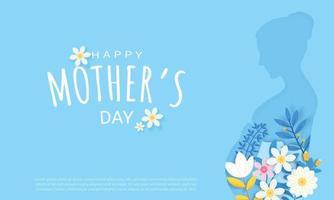 Diseño de tarjeta de felicitación de feliz día de la madre con letra de flor y tipografía sobre fondo azul vector