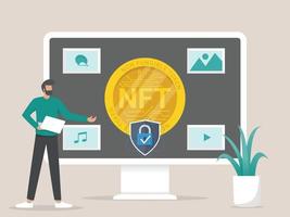 concepto de ilustración de conversión de obras de arte en tokens ntf digitales vector