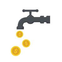 Cash flow, gold coins falling from water tap, Isolated on white background vector