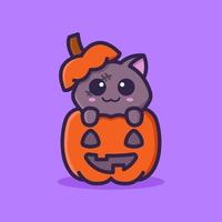 Cute Zombie Cat With Pumpkin Halloween Cartoon vector