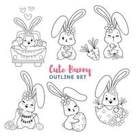 Cute digital stamp spring Easter bunny cartoon outline, coloring page or digital brush