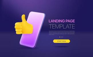 Promo landing page template with modern smartphone. Template with sample text vector