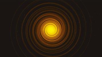 Agujero negro espiral de luz dorada sobre fondo negro de galaxias. diseño de concepto de planeta y física. vector