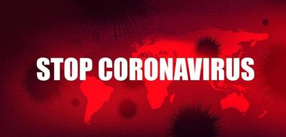 Stop Coronavirus text with Global background, cell outbreak concept, design for science and Medical health risk