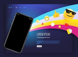 landing page with modern smartphone and web emojis vector