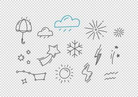 Vector hand drawn doodle style forecast elements isolated. Vector elements for design