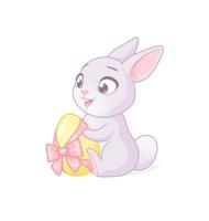 Cute bunny holding Easter egg. Cartoon vector illustration on white background.