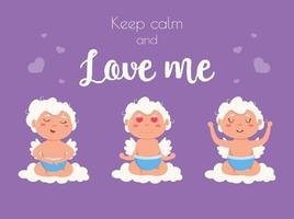 Valentine Cupid love me angels. Cute boy and girl cupids. vector