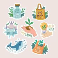 conjunto de pegatinas de ecología con lema vector