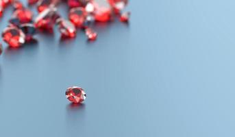Composición del grupo de diamantes rojo rubí con espacio de copia, representación 3d foto