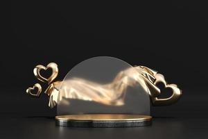 maqueta del podio del escenario dorado del día de san valentín con vitrina de exhibición de productos de corazón