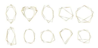 Gold polygonal frame with golden glitter triangles, geometric, diamond shapes. vector