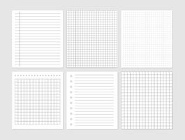 Notebook paper sheet document. Graphical blank paper sheet set for data representation. vector
