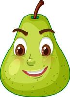 Green pear cartoon character with happy face expression on white background vector