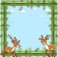 Empty banner with bamboo frame and deer cartoon character vector