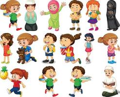 Children doing different activities cartoon character set on white background vector