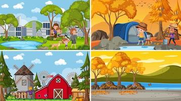 Set of different nature scenes cartoon style vector