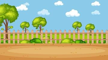 Blank sky in the park scene with fence and many trees vector