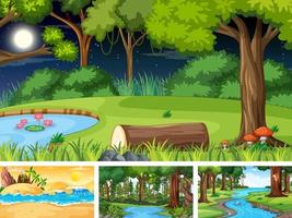 Different nature horizontal scenes in cartoon style vector