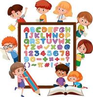 A-Z Alphabet board with many kids doing different activities vector