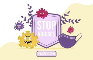 Stop Virus concept vector illustration. Shield and mask protection