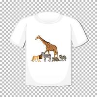 Diseño de grupo de animales salvajes en camiseta aislado sobre fondo transparente vector