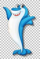 Smiling cute shark cartoon character isolated vector