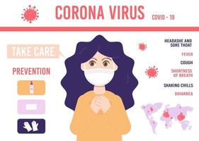 Infografía de prevención y síntomas del virus corona 2019. Casos covid-19 en todo el mundo. vector
