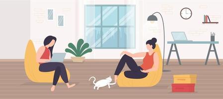 Freelance character working at home, work from home, self employed, home office, work at home, freedom conceptual vector illustration.
