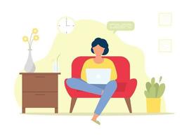 Freelance character working at home vector