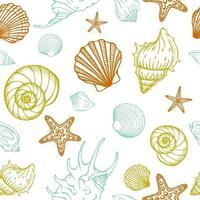 Seamless pattern with seashells, starfishes. Marine background.  Hand drawn vector illustration in sketch style. Perfect for greetings, invitations, coloring books, textile, wedding and web design.