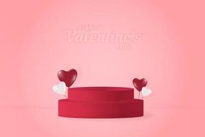 Realistic Podium for product placement in valentines day with decorations. 3d design template vector