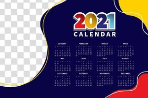 Abstract calendar layout for 2021 calendar design template. Week starts on Sunday. Single Page calendar 2021 design vector