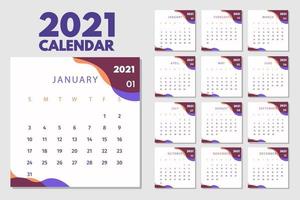 Diseño de calendario abstracto para la plantilla de diseño de calendario 2021. la semana comienza el domingo. diseño de calendario de una sola página 2021 vector