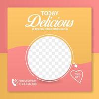 Restaurant fast food menu special valentines day social media post template. web banner advertising concept vector