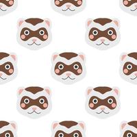 The face of a ferret. Vector seamless pattern on a white background, cute children's illustration