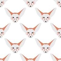 Vector seamless pattern with cute red faces Fennec Fox on a white background. Childish print for nursery in a Scandinavian style