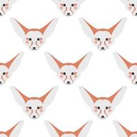 Vector seamless pattern with cute red faces Fennec Fox on a white background. Childish print for nursery in a Scandinavian style