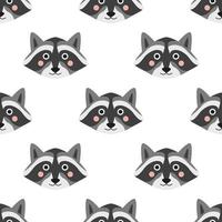 Vector seamless pattern with cute raccoon faces on white background. Children's print for children's room in Scandinavian style