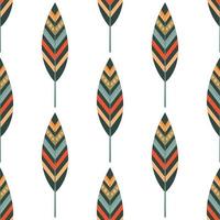 Vector seamless pattern of multicolored feathers on a white background, Indian flat style in vintage colors