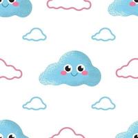 patrón transparente de vector con una nube alegre azul sobre un fondo blanco, ilustración infantil