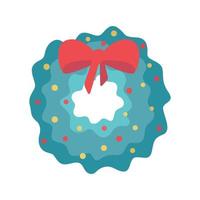 Christmas new year wreath in vector flat style with big red bow and decorations